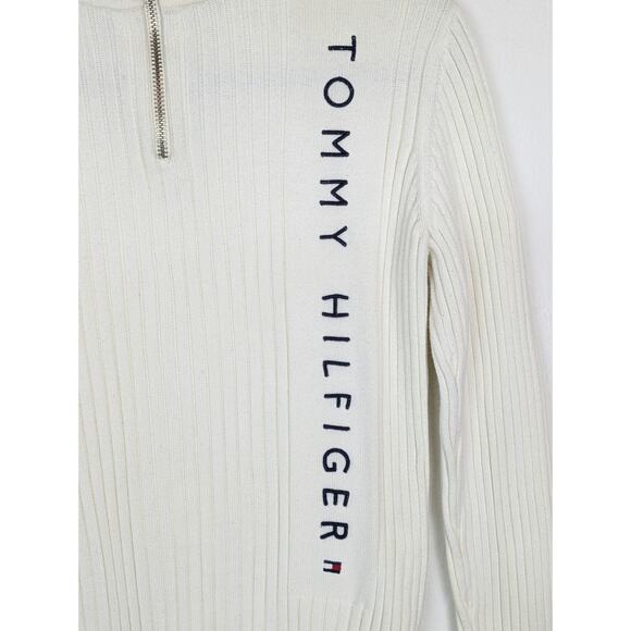 Tommy Hilfiger Sweater Ribbed Knit Quarter Zip Turtleneck Spell Out Y2K Size M - Picture 4 of 14